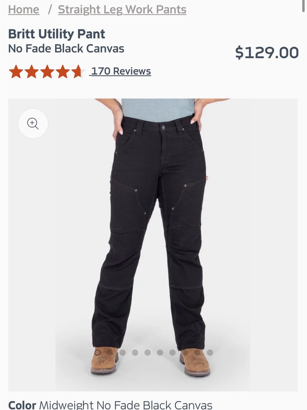 Britt Utility Straight-Leg Work Pants in No-Fade Black